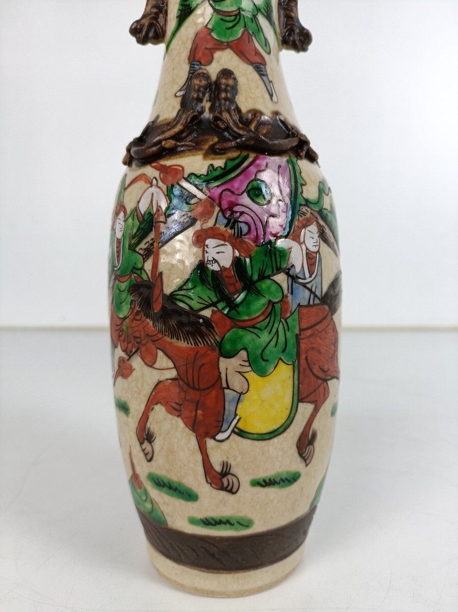 Vintage  Chinese Nanking Nanjing Porcelain Vase Warrior Battle Scene Vintage 30s photo 162.0
