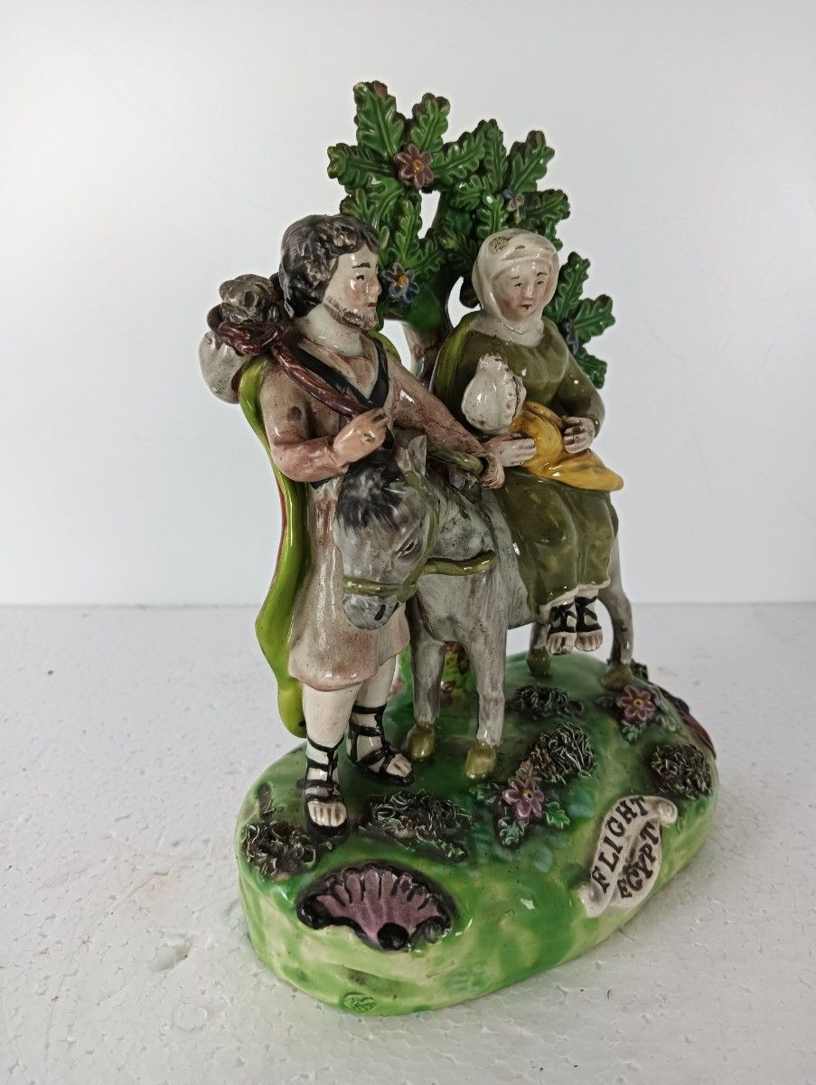 Flight To Egypt Pearlware Bocage Figurine Walton  Staffordshire Pottery Antique photo for sale