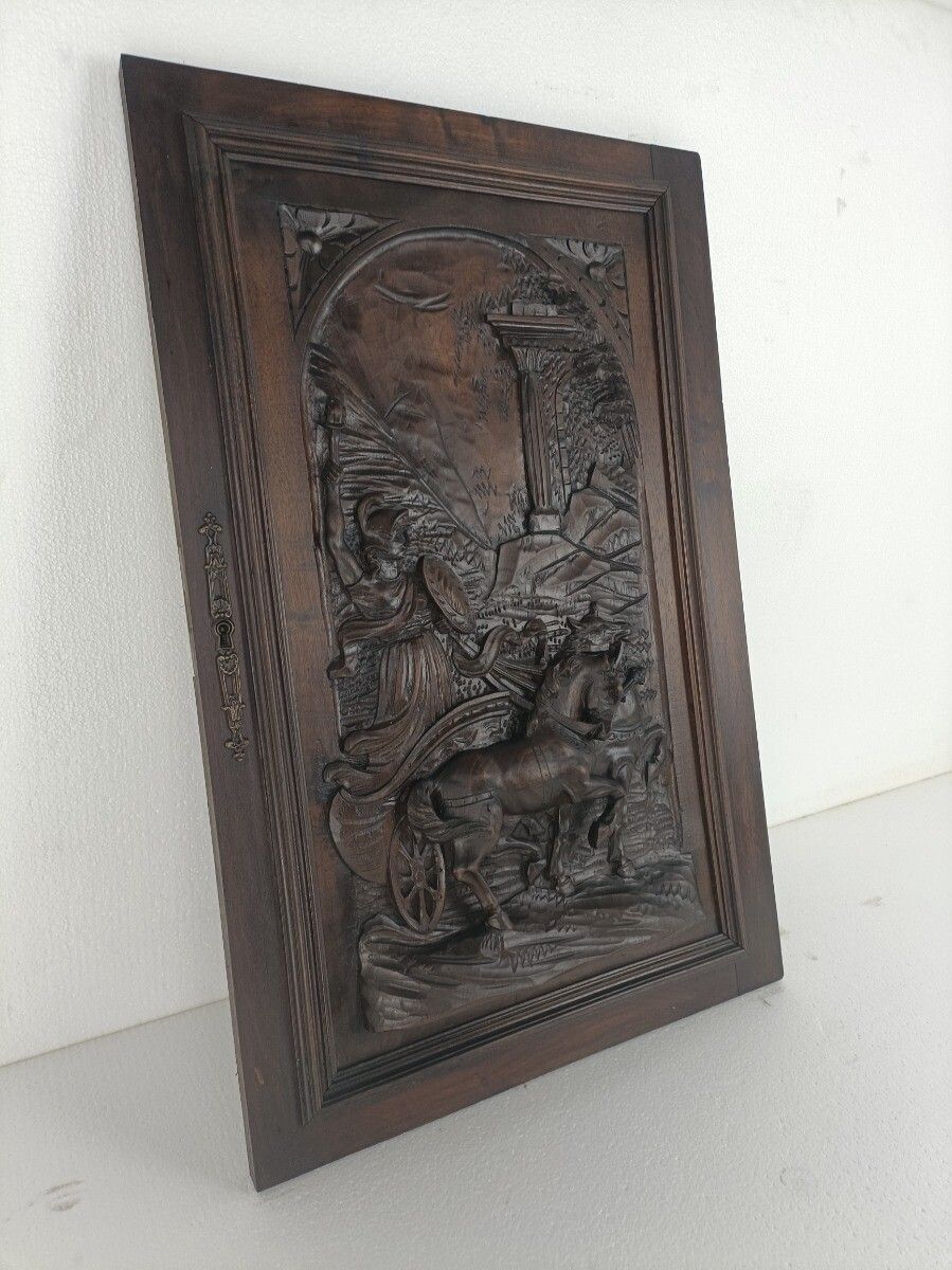 Antique Hand Carved  Door Panel  Roman Charriot Warrior Soldier Reclaimed Archit photo Home Fixtures