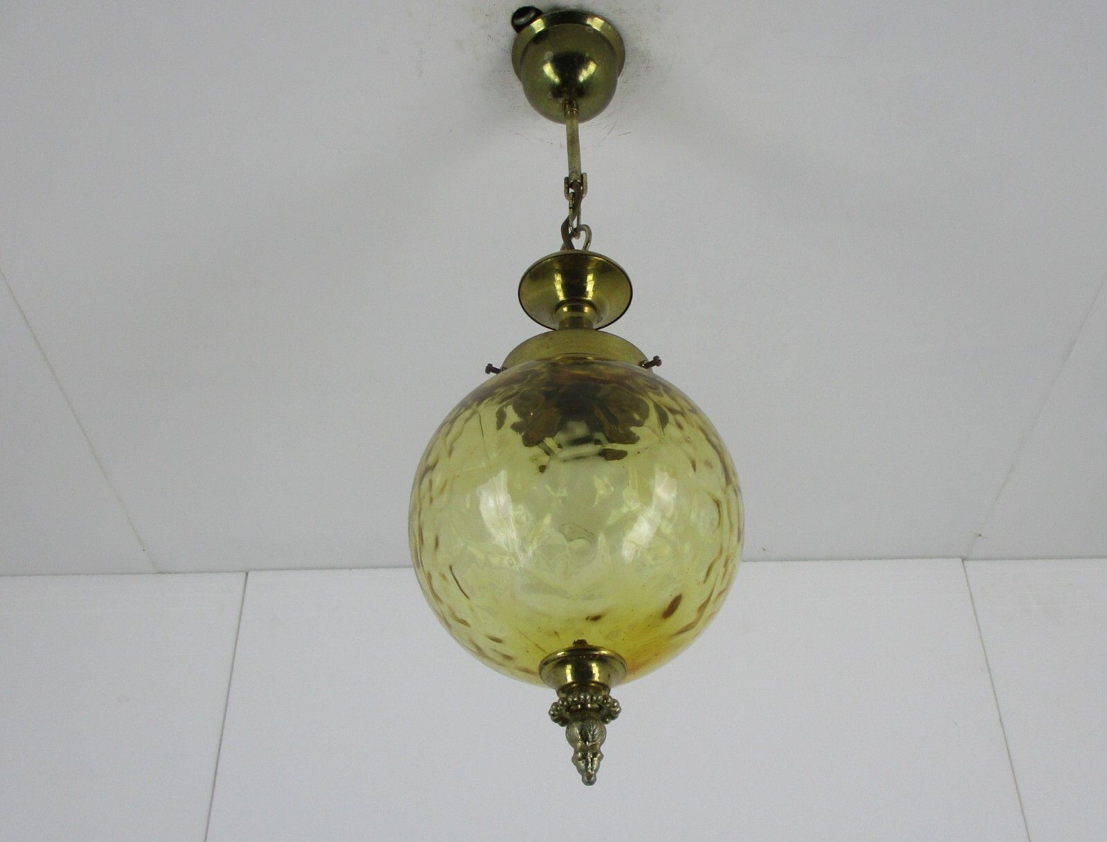 Chandelier Pendant Light Amber Glass Ball Mid Century Modern Modernist photo buy