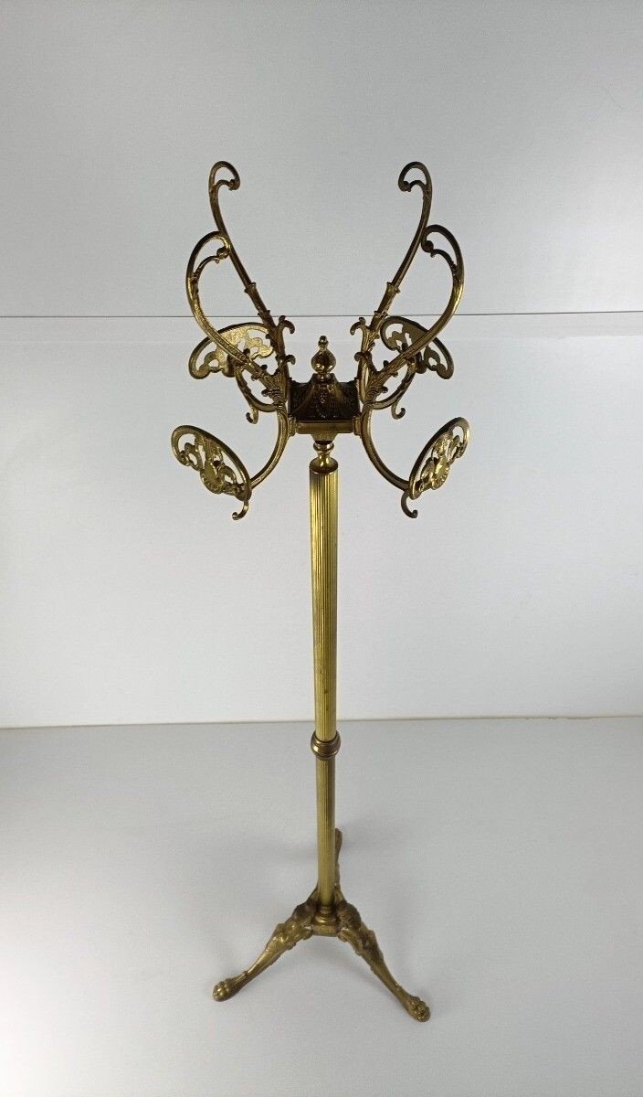 Mid Century Modern  Ornate  Brass Hall Tree Floor Coat Hat Rack Eyecatcher Italy photo vintage