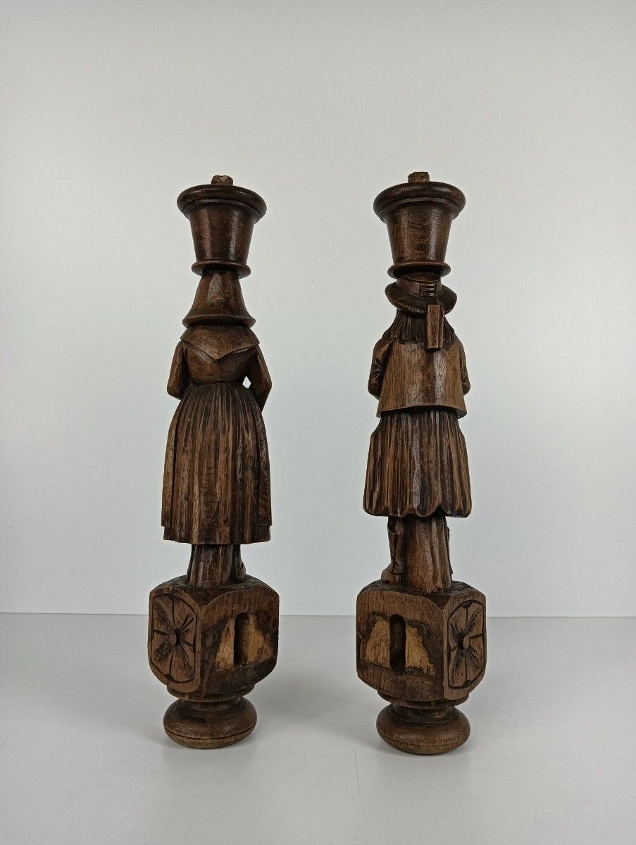 Large Antique Hand Carved Wooden Trims Breton Figures Couple France Reclaimed Ar photo for sale