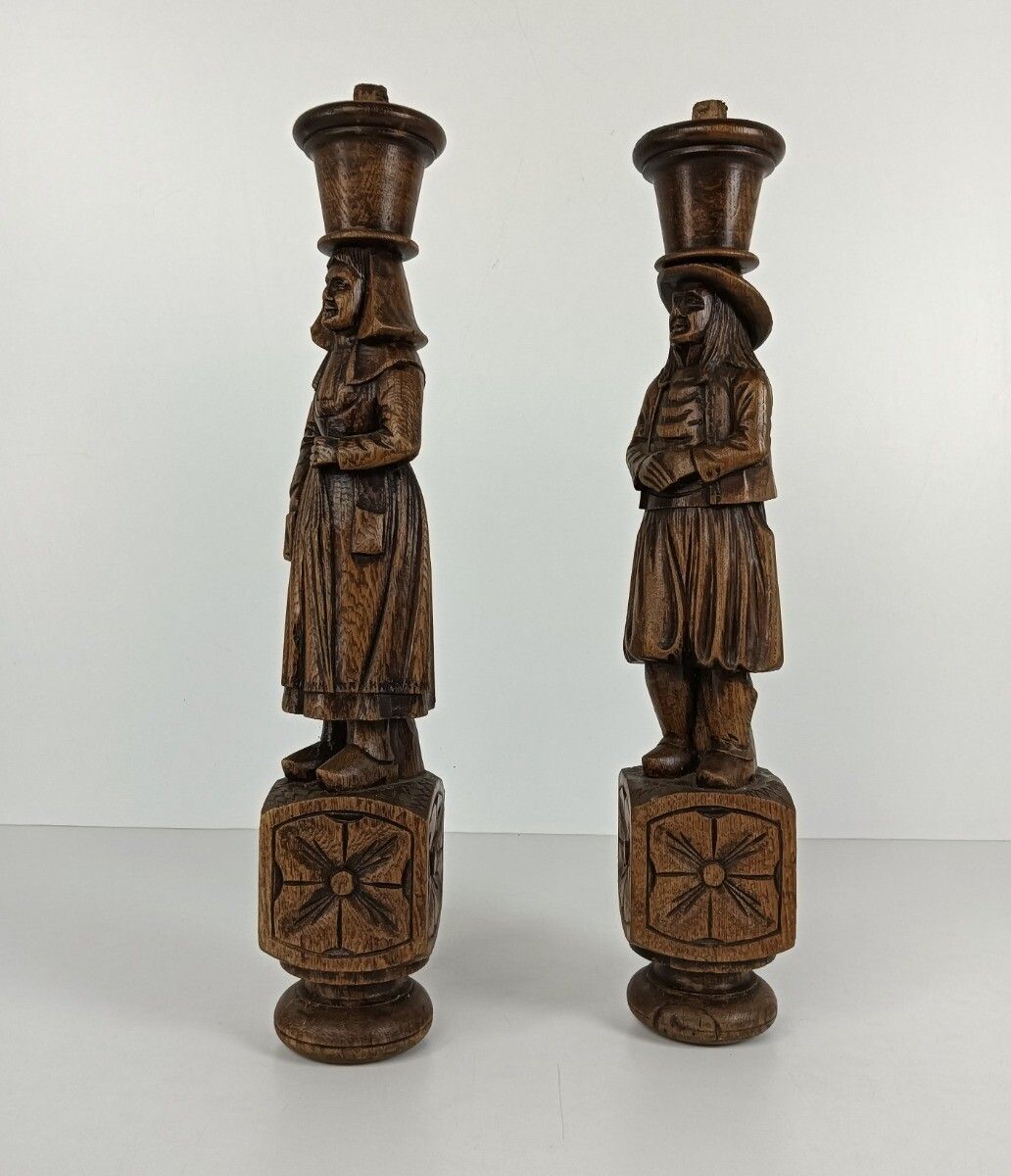 Large Antique Hand Carved Wooden Trims Breton Figures Couple France Reclaimed Ar photo Home Decor