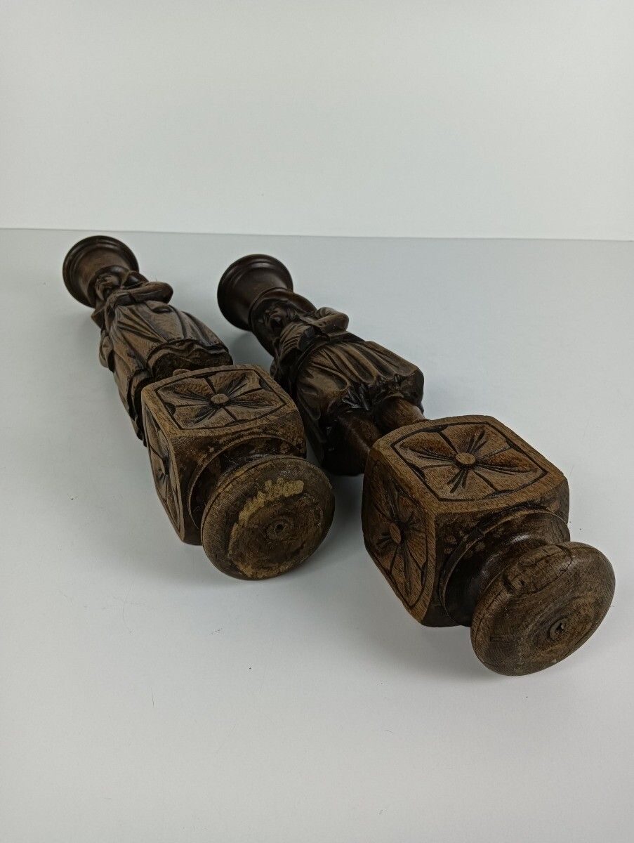 Large Antique Hand Carved Wooden Trims Breton Figures Couple France Reclaimed Ar photo 380.0