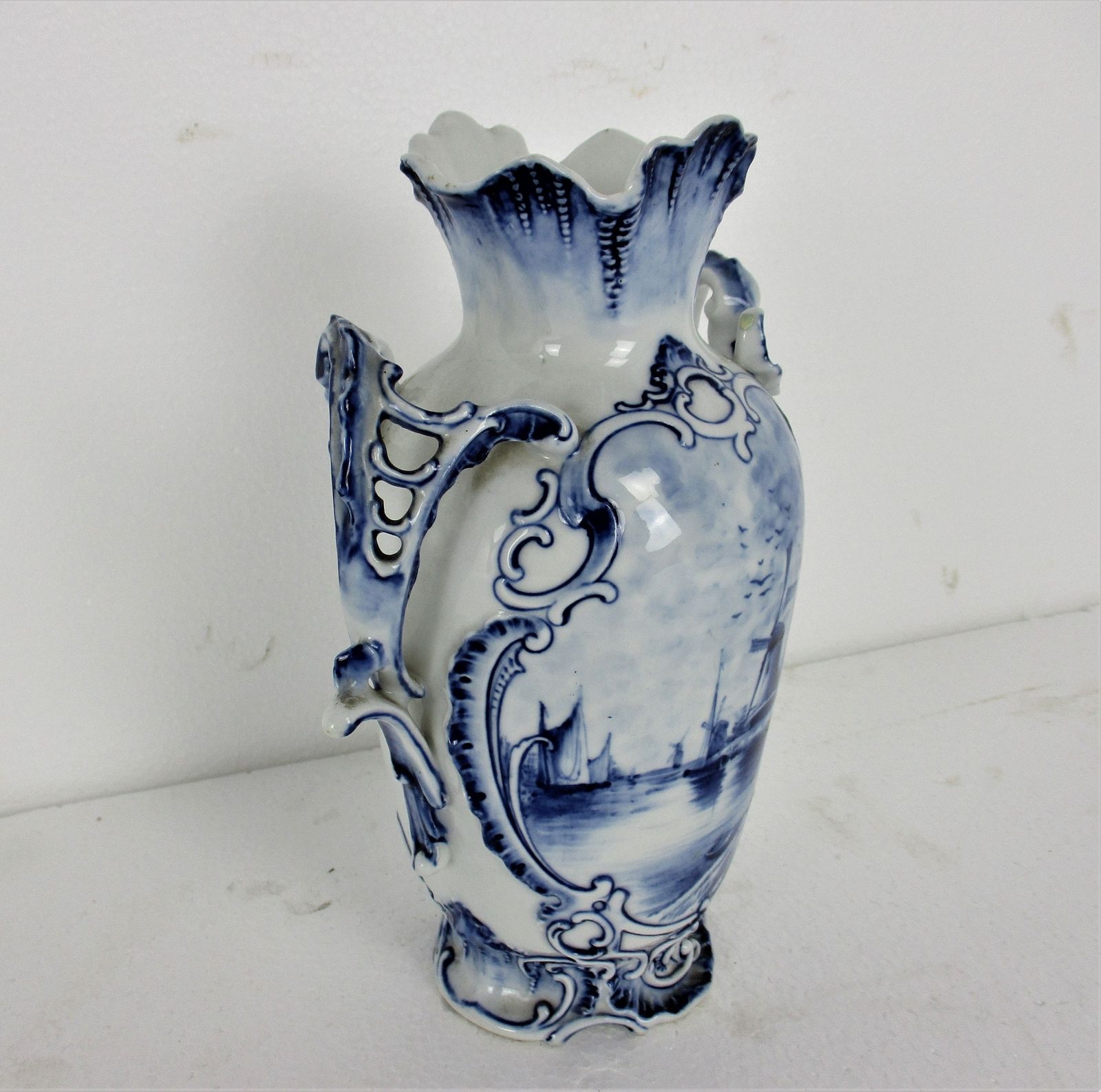 Antique 19th Century Rauenstein Vase Jar Porcelain Germany Marked Blue White photo 137.0