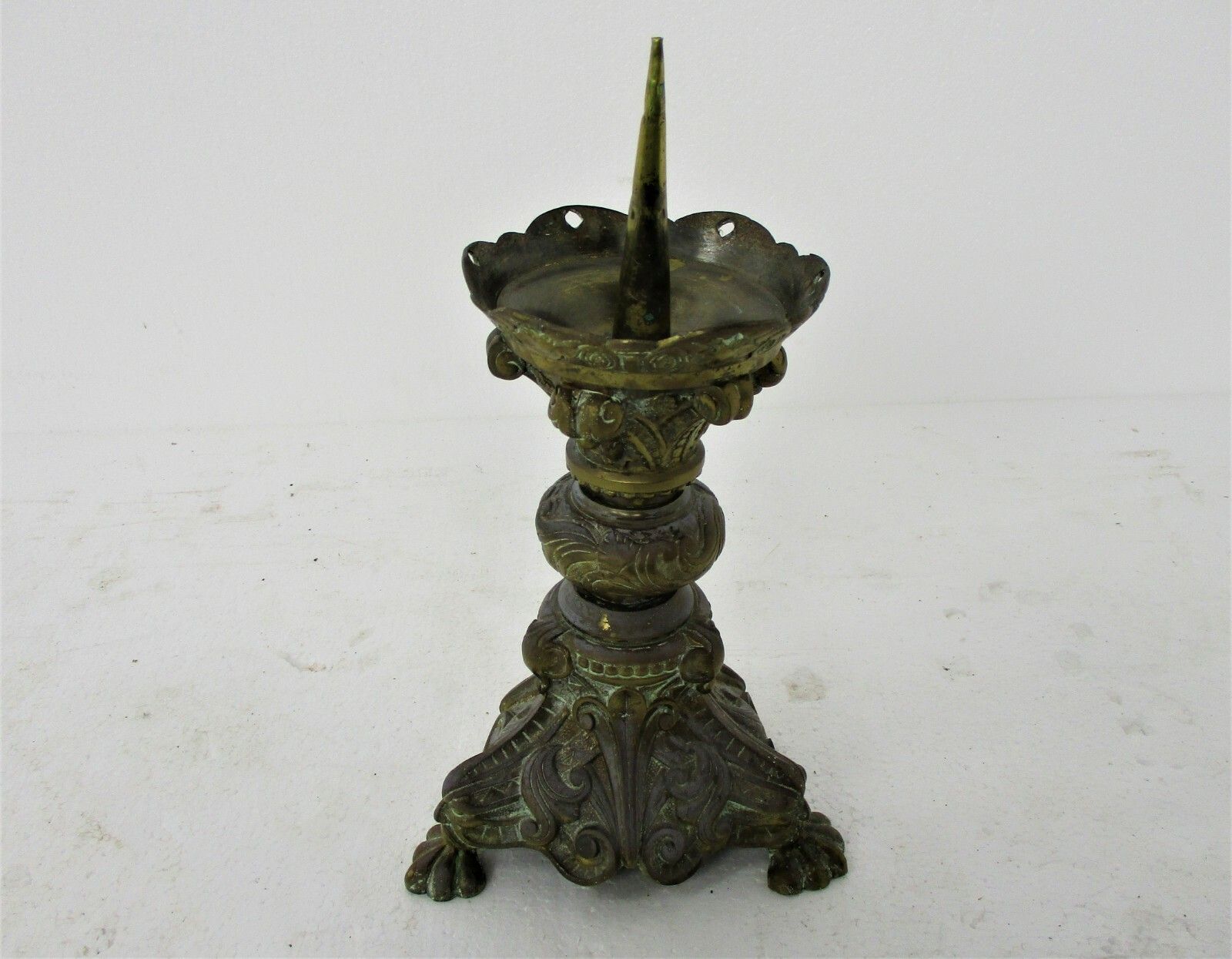 Antique 1900 Candle Holder Candlestick Church Altar Brass Heraldic Gothic photo furniture