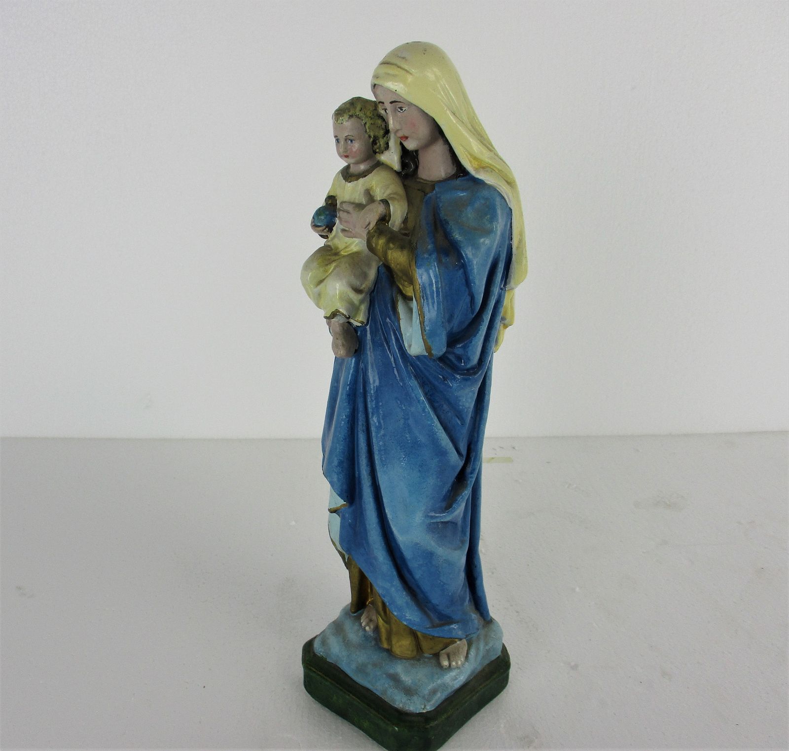 Virgin Mary Madonna Infant Child Plaster Statue Tenderness Plaster Polychrome 16 photo 142.0