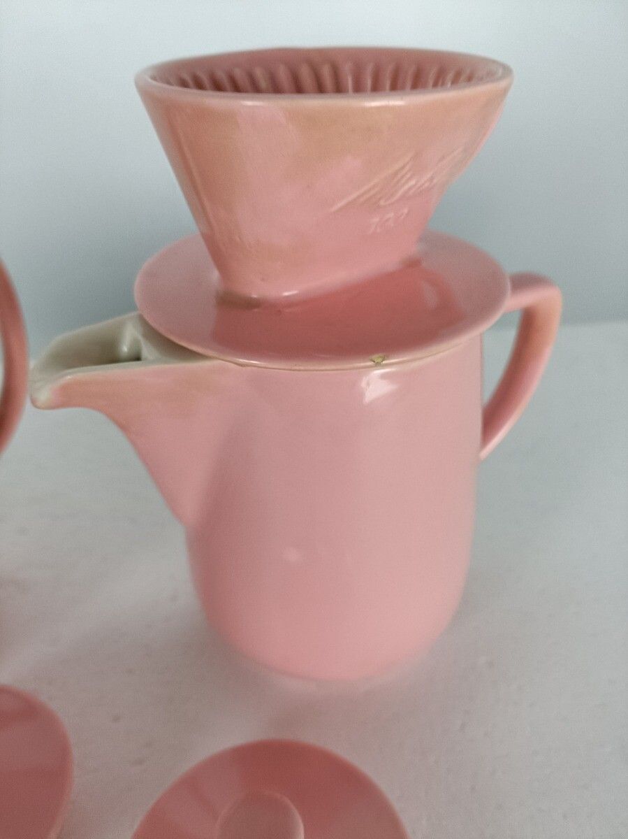 photo for sale Set Antique Pink Porcelain Melitta Art Deco Teapot Coffee Pot Filters