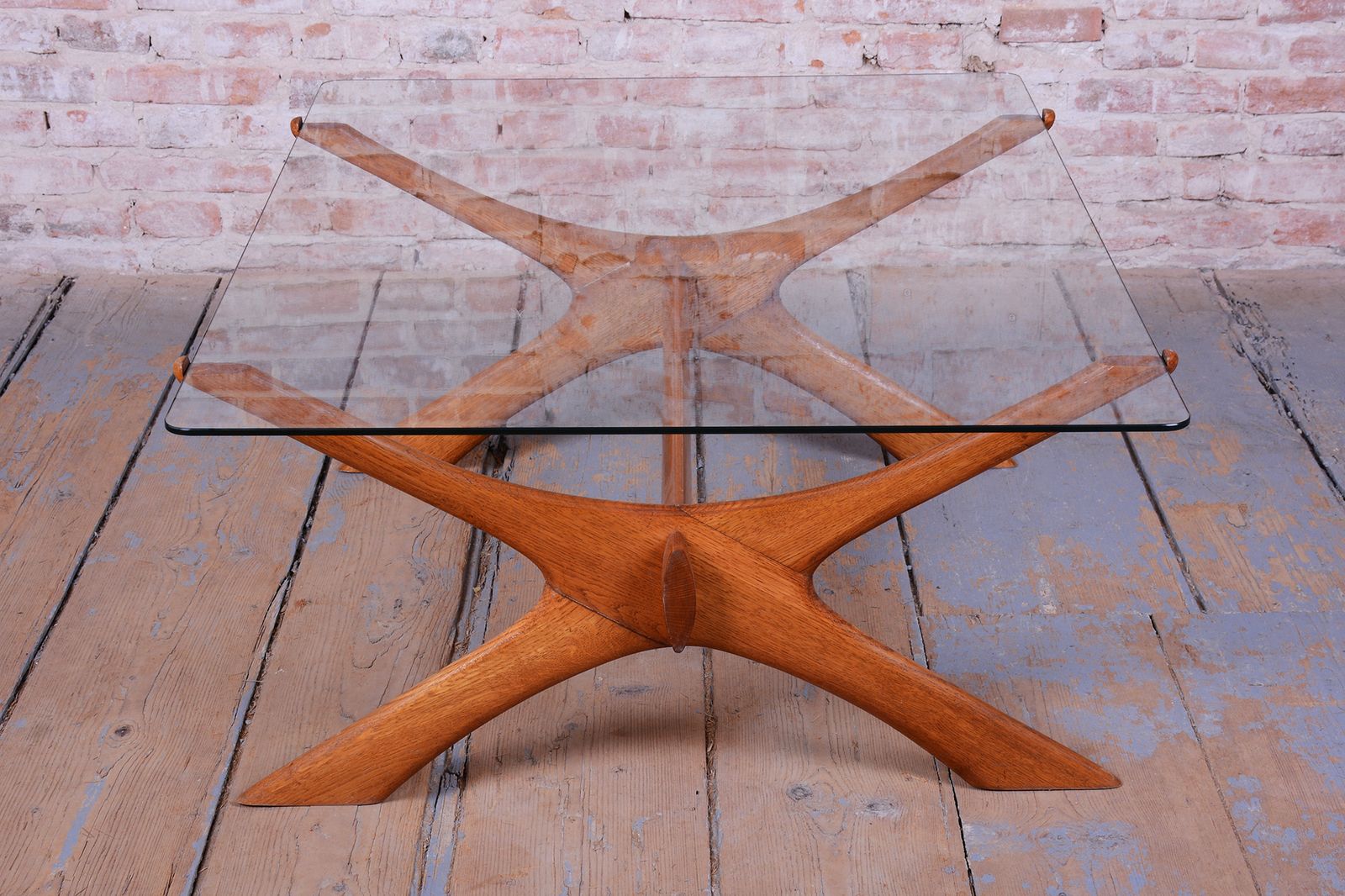 Restored Mid Century Dinig Table, By F. S. Abeln, Oak, Glass, Italy, 1950s photo buy