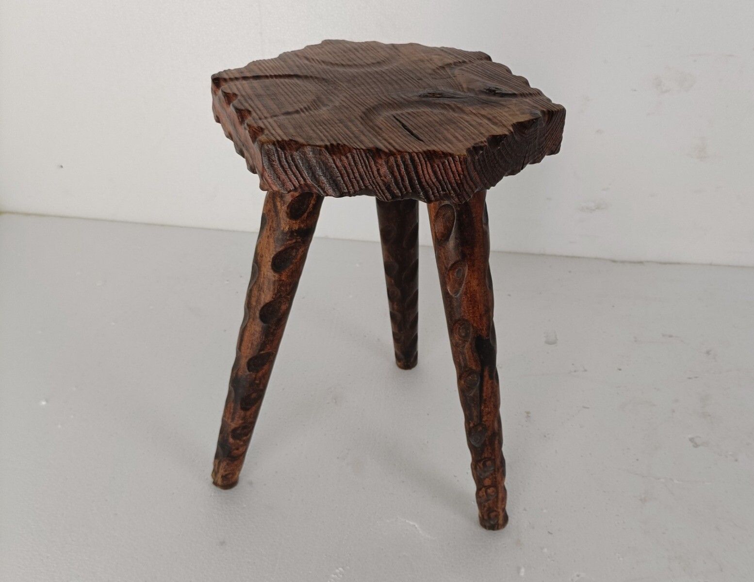 Spanish  Milking Stool Table Pedestal Plant Bonsai Stand  Carved Wood Barn Style photo furniture