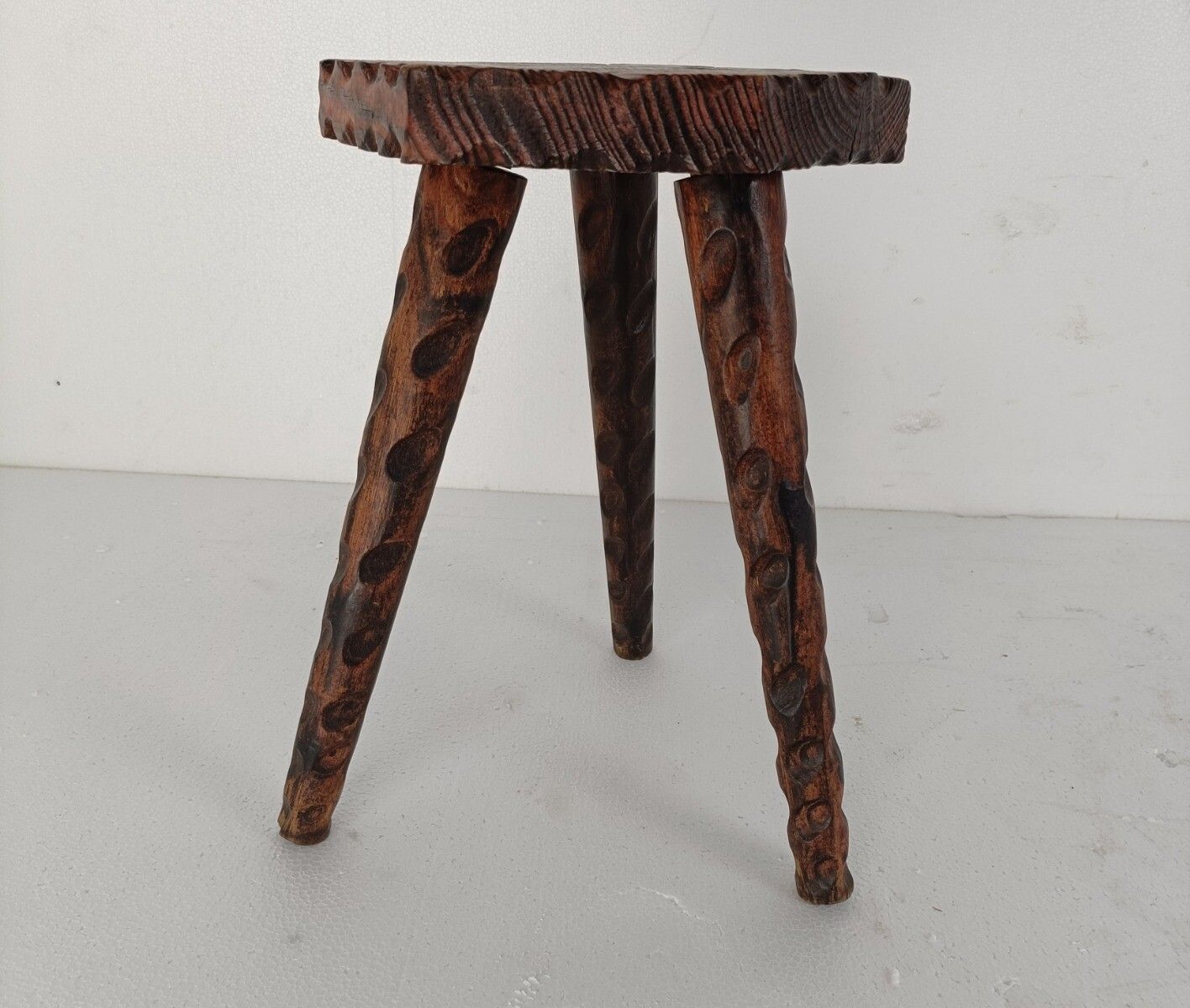 Spanish  Milking Stool Table Pedestal Plant Bonsai Stand  Carved Wood Barn Style photo for sale