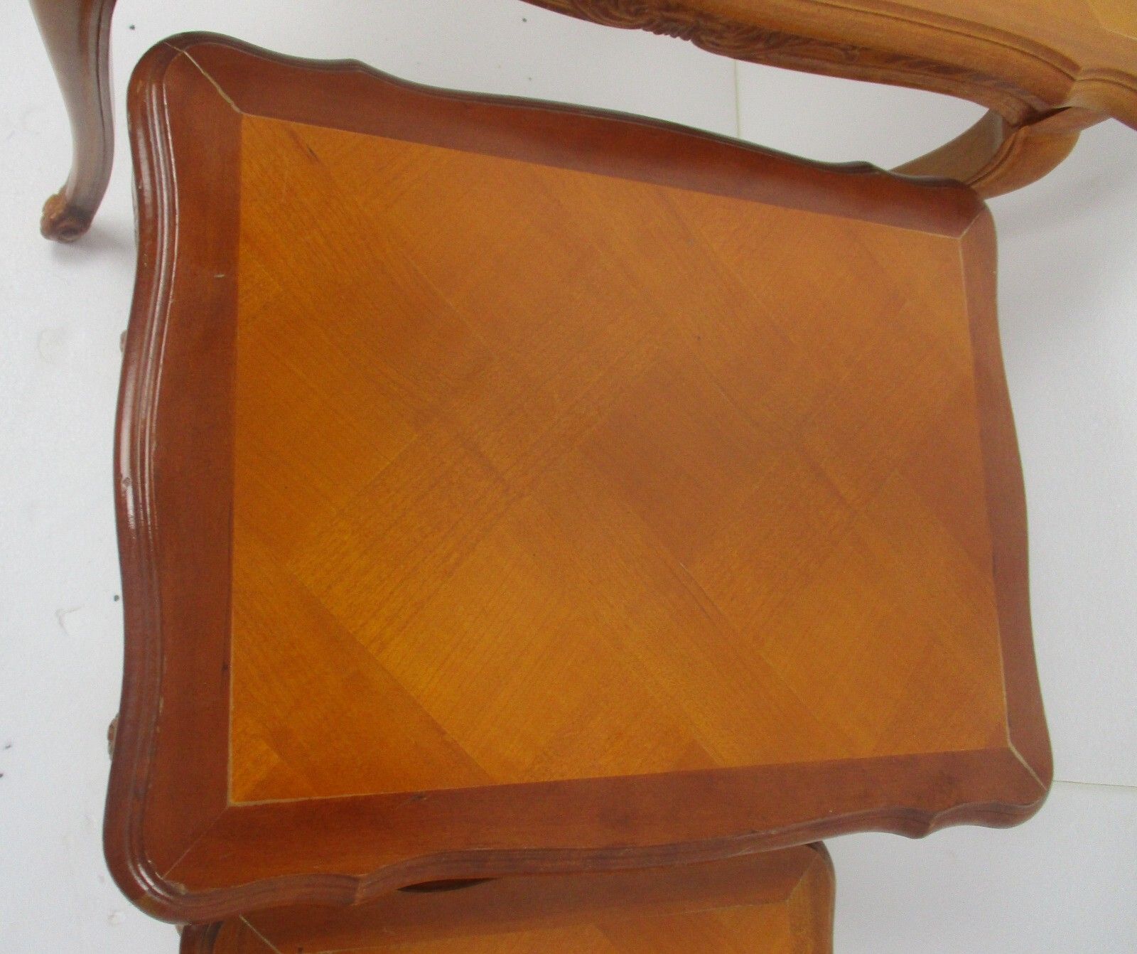 Set Of 3 Mid Century Wooden Stacking Nesting Side Tables Inlay Look photo for sale