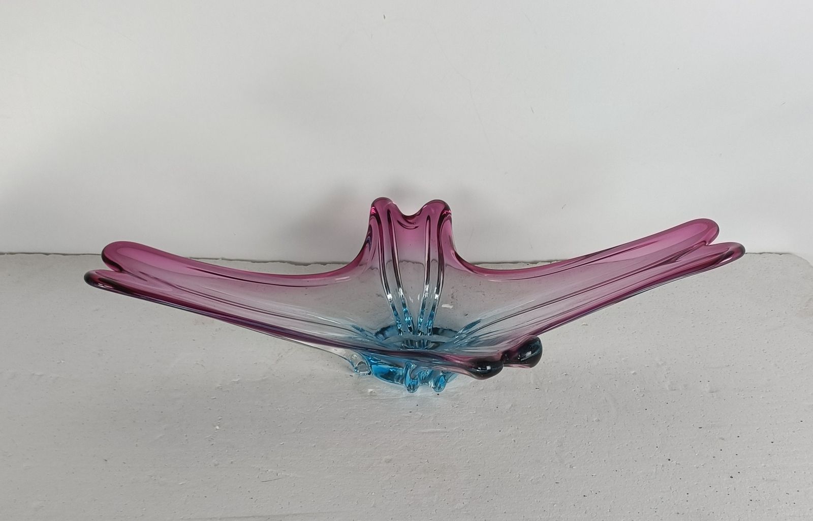 Gorgeous Bowl Dish Centerpiece Cranberry Azzuro Blue Art Glass Murano Italy Vint photo furniture