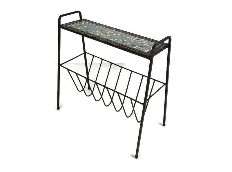 Vintage Mid Century Modern Magazine Rack Newspaper Basket Retro Side Table Mosai
