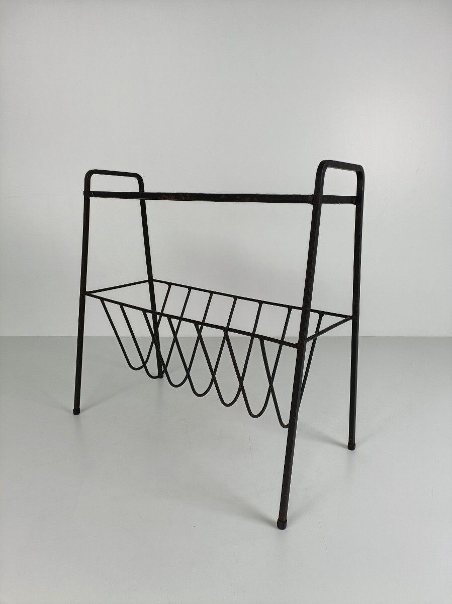 Vintage Mid Century Modern Magazine Rack Newspaper Basket Retro Side Table Mosai photo Home Decor
