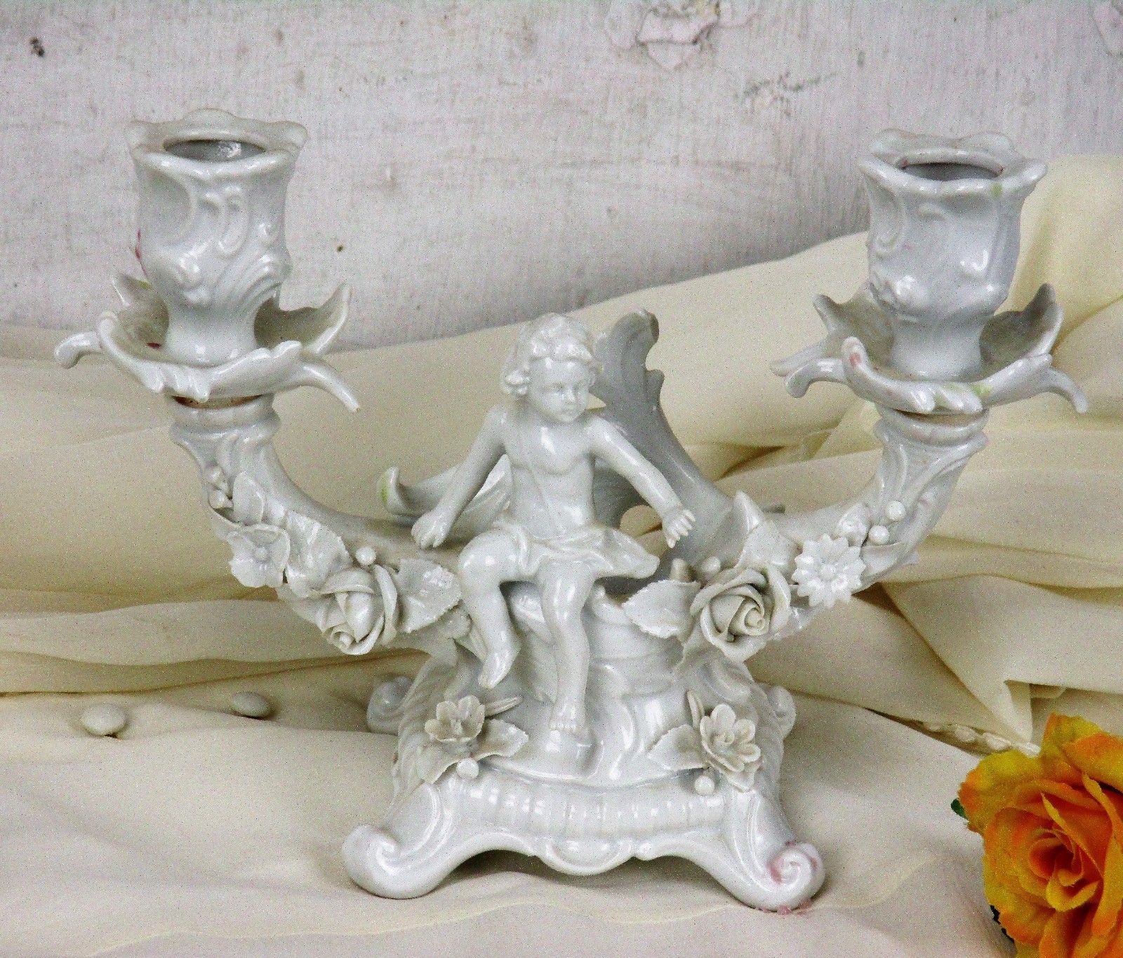 Voigt Sitzendorf Porcelain Double Candle Holder Candelabra  Putti Angels Cherubs photo furniture