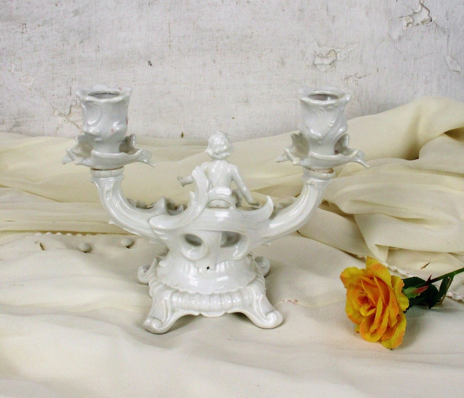 Voigt Sitzendorf Porcelain Double Candle Holder Candelabra  Putti Angels Cherubs photo 185.0