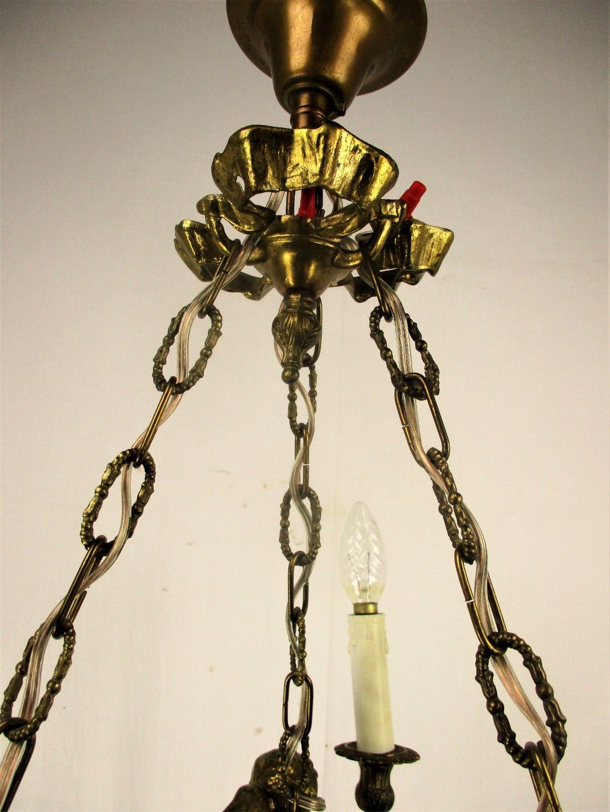 photo furniture French Bronze Chandelier 3 Lights Arms Putti Cherub Hollywood Regency Romantic