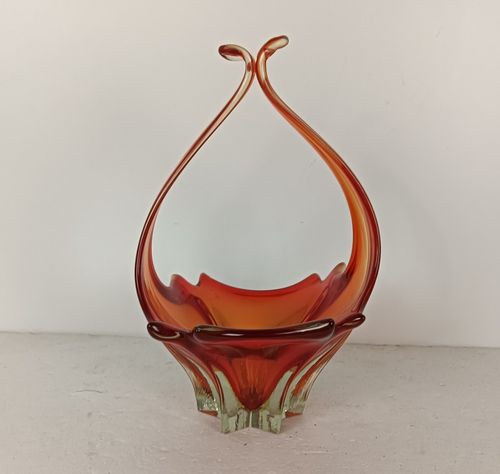 photo furniture Italian Red  Bowl Dish Centerpiece Murano Seguso Art Glass Modernist Basket Vint