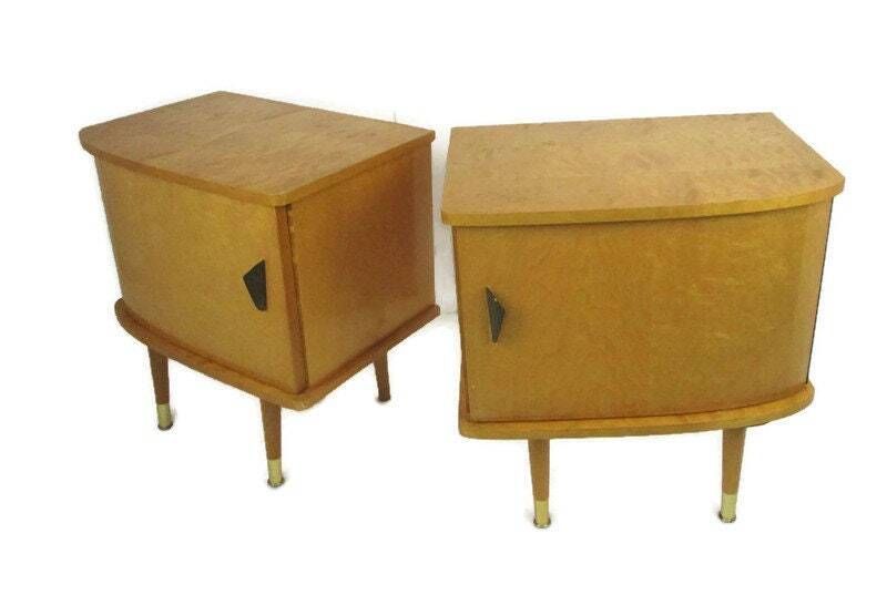 Vintage Nightstands End Tables Mid Century Modern Wood Retro Wow Pair Couple Dou