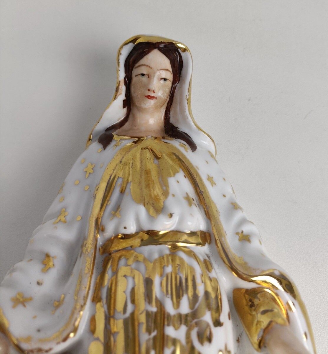 Large Antique 1900 Vieux Paris Porcelain Bisque Statue Virgin Mary Madonna Open photo furniture