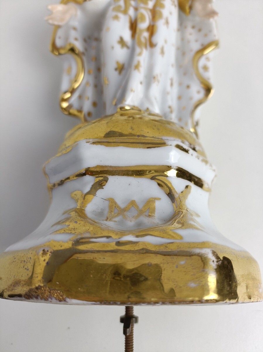 Large Antique 1900 Vieux Paris Porcelain Bisque Statue Virgin Mary Madonna Open photo for sale