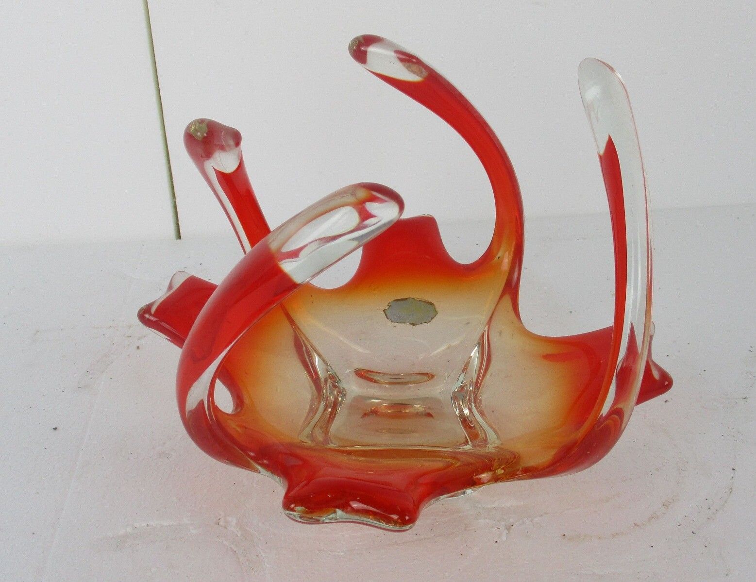 Art Glass Cranberry Red Clear Bowl Dish Centerpiece Basket Val Saint Lambert photo furniture