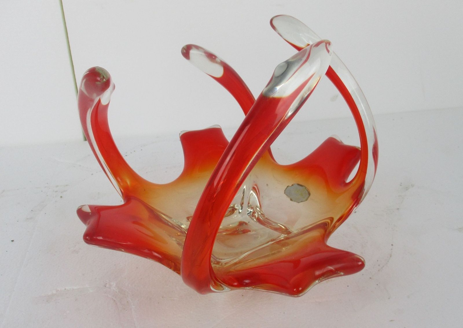 Art Glass Cranberry Red Clear Bowl Dish Centerpiece Basket Val Saint Lambert photo for sale