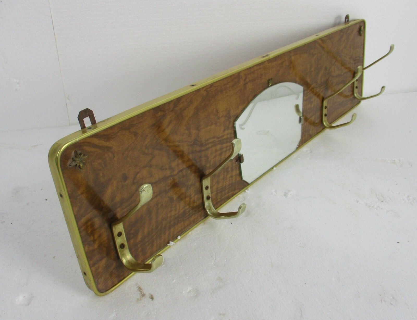 Vintage Mid Century Modern Wood Hat Rack Chrome Wood Industrial Rockabilly photo 185.0