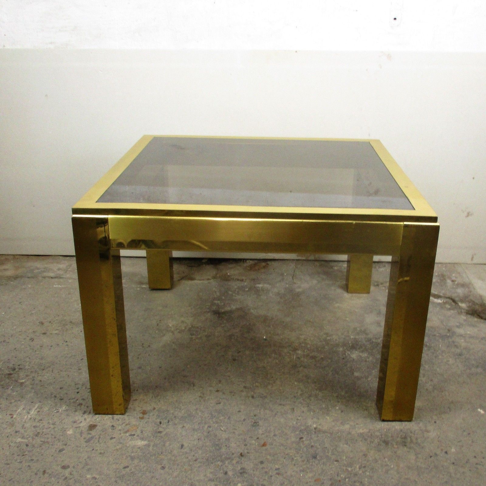 Vintage Italian Design Coffee Side Table Brass Smoked Glass Glam Era Romeo Rega photo furniture