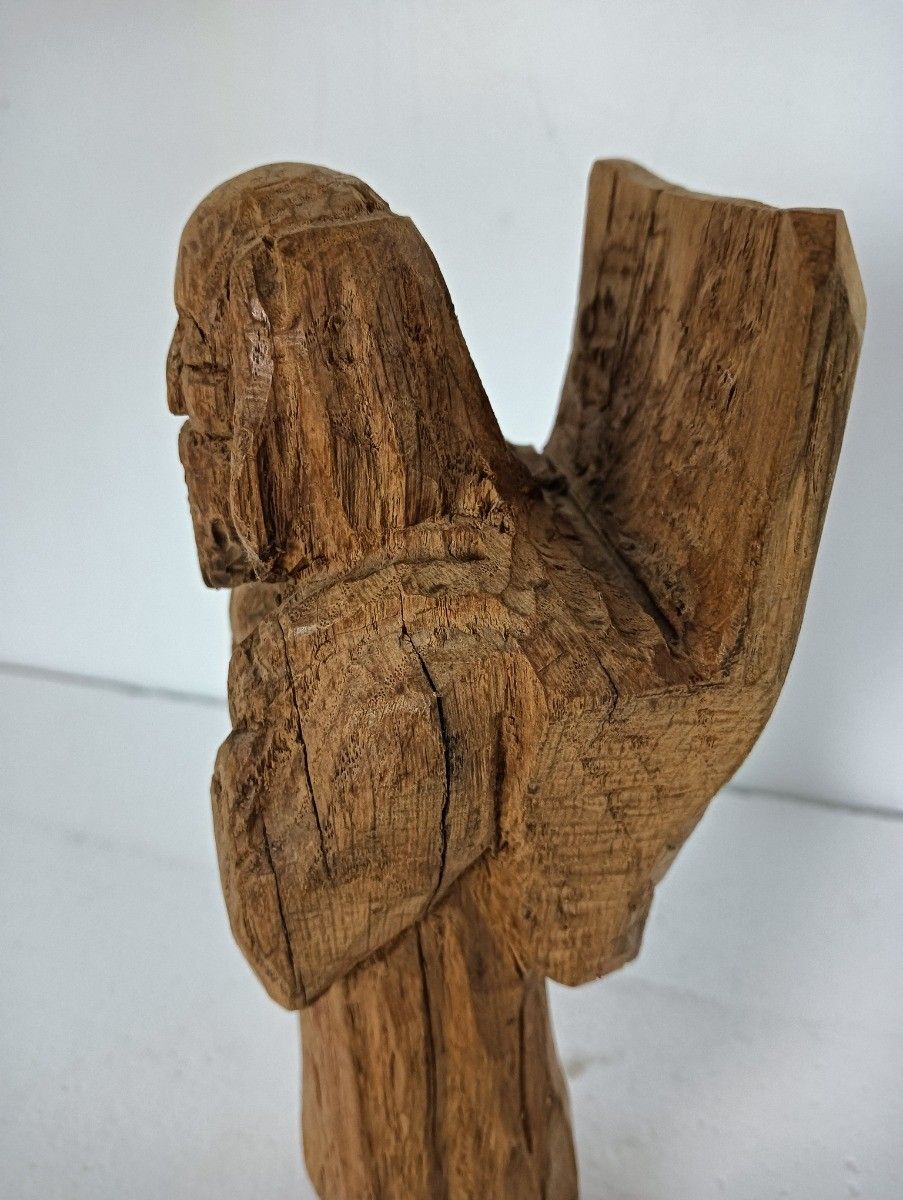 Vintage Wooden Hand Carved Wood Figurine Sculpture Chinese Old Man Phène photo 81.0