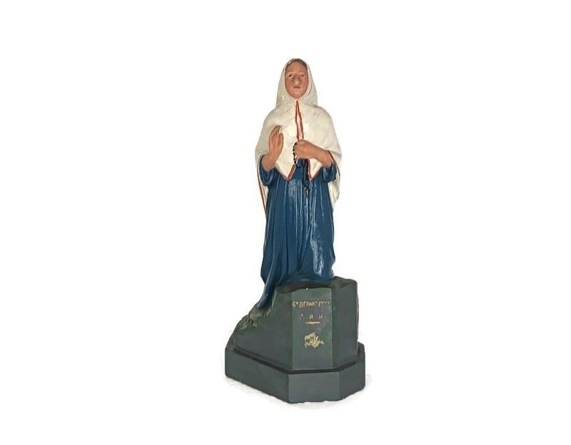 Large Statue Plaster St Bernadette Soubirous Plaster Polychrome Lourdes Vintage