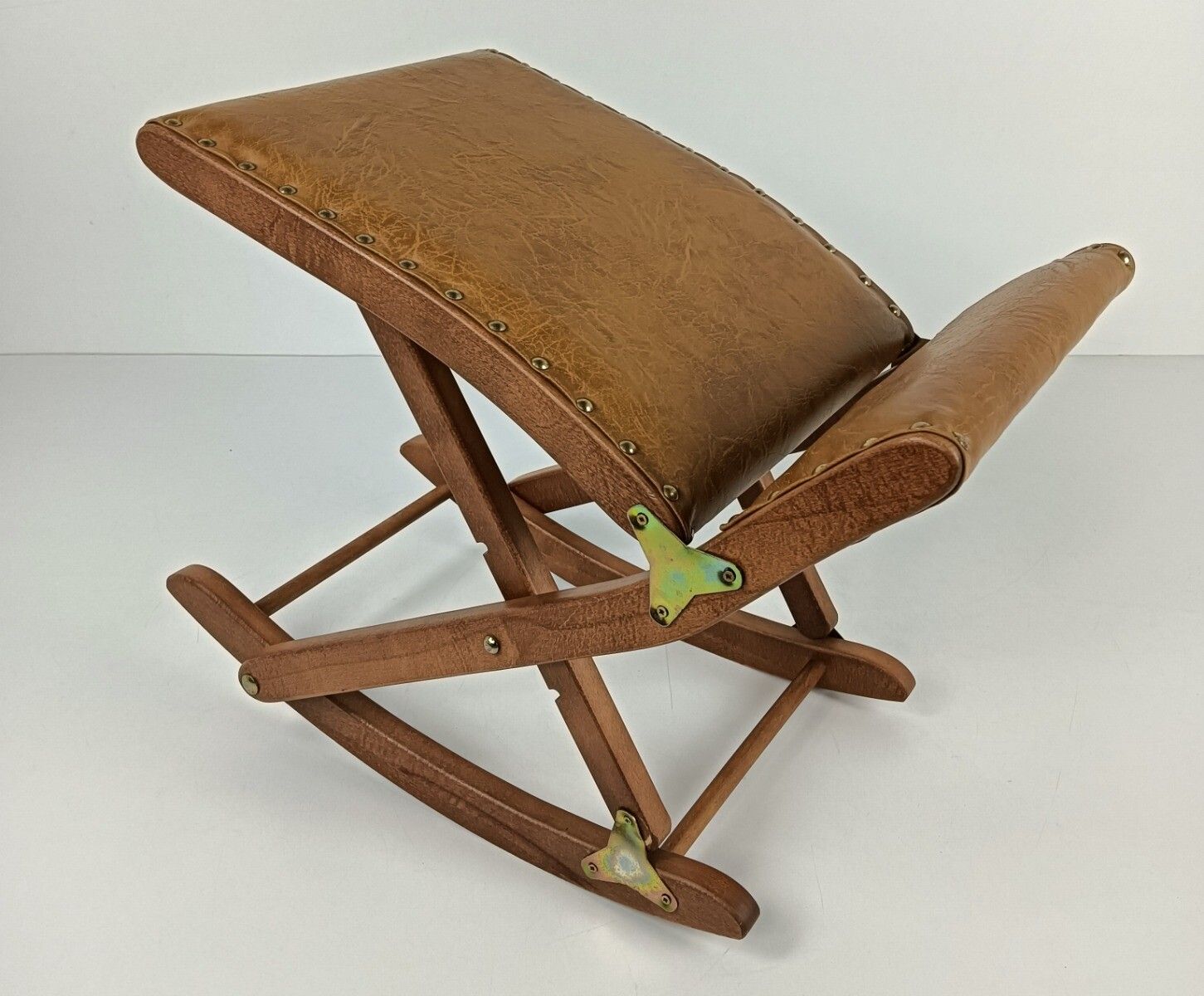 Foldable Special Adjustable  Foot Stool Rest Ottoman Wood Faux Leather Funky photo 263.0
