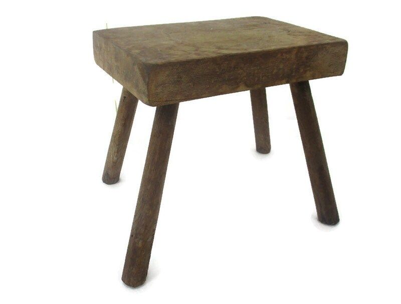 Funky Hand Carved Wood Milking Stool Pedestal Table Pedestal Barn Style Antique