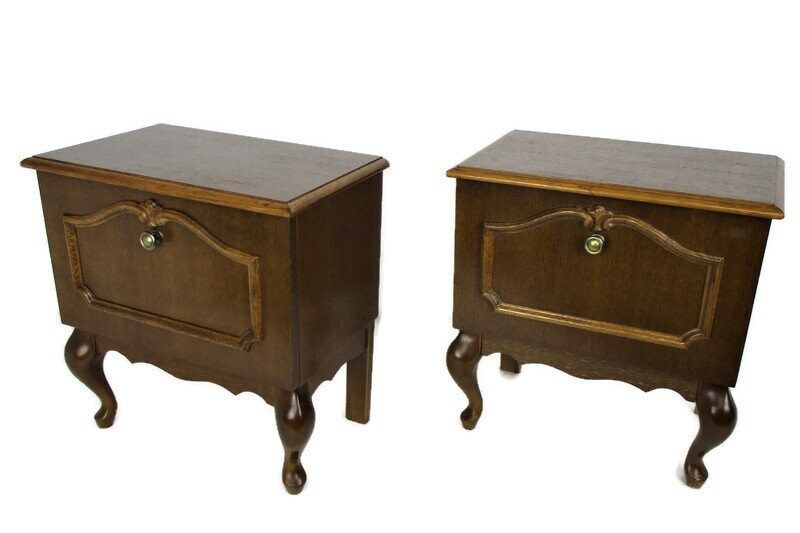 Pair Couple Vintage Nightstands End Tables Dresser 50s Vanity Cabinets Louis XVI