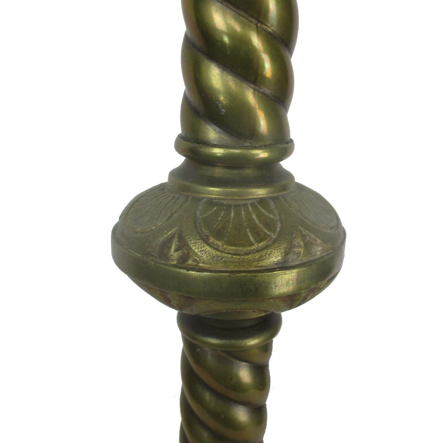 Large Antique Candle Holder Candlestick Church Altar Monastery Brass Twisted Ste photo for sale