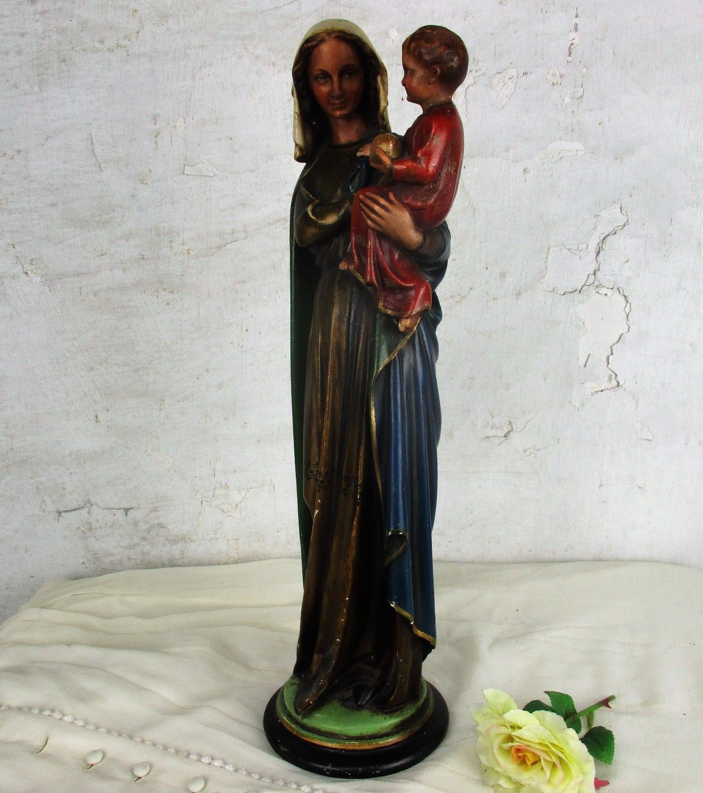 Antique 1900  Large  Church Statue Holy Mother Infant Child Neo Gothic Htf 17.7" photo buy