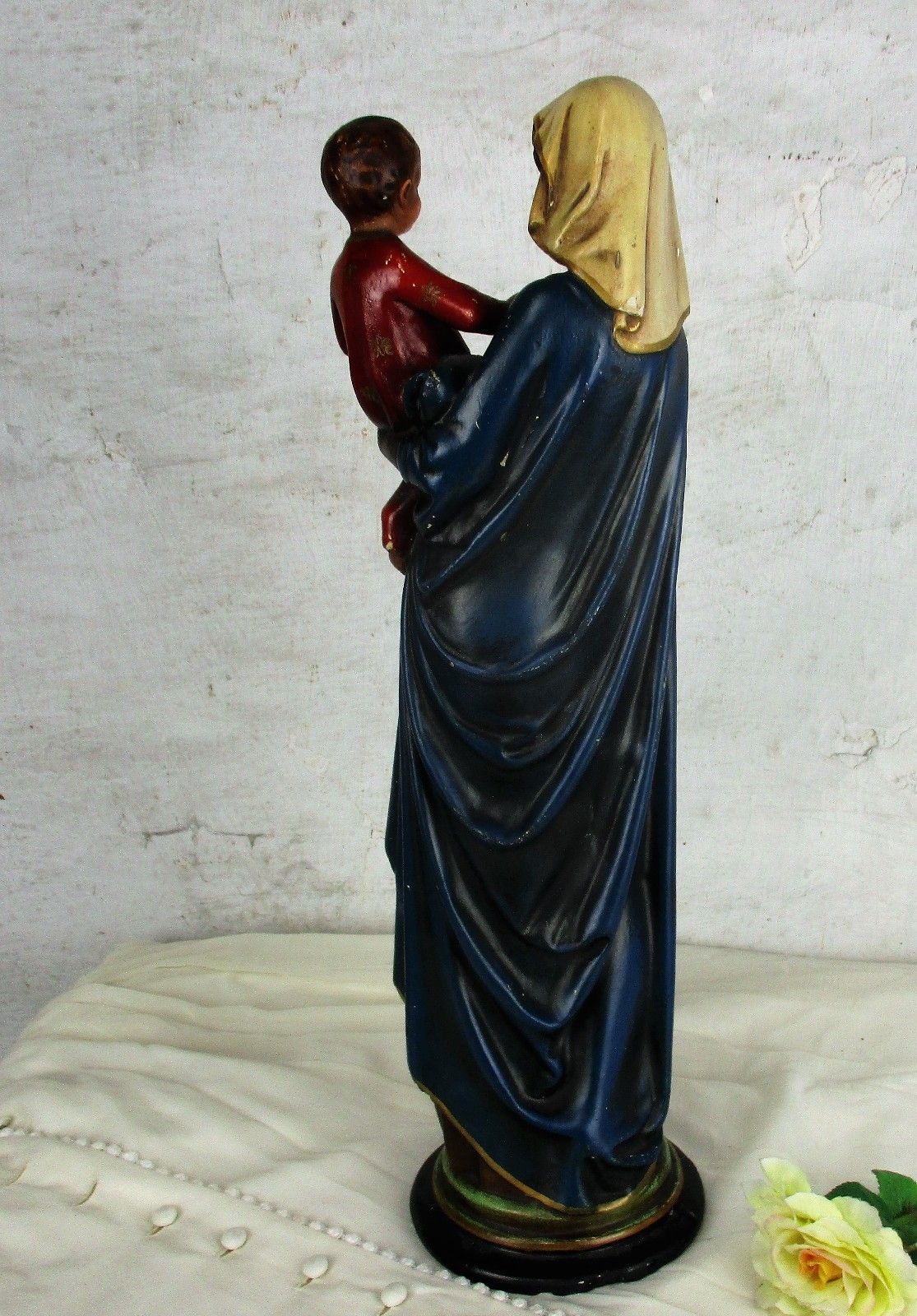 photo furniture Antique 1900  Large  Church Statue Holy Mother Infant Child Neo Gothic Htf 17.7"