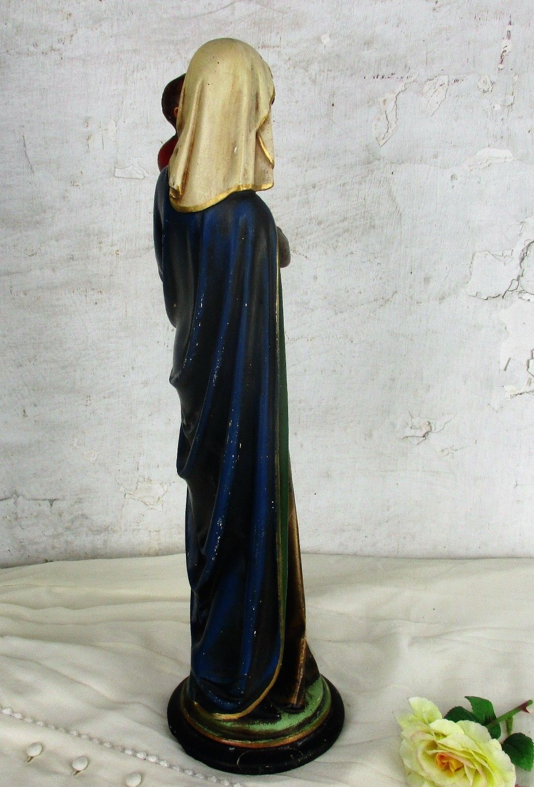 photo for sale Antique 1900  Large  Church Statue Holy Mother Infant Child Neo Gothic Htf 17.7"