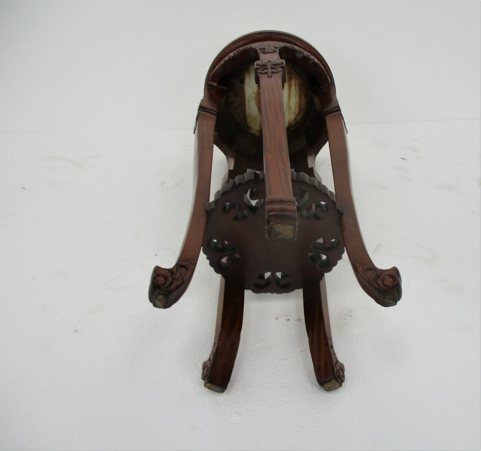Hand Carved Red Wood Chinese Marble Top Hall Console Table Pedestal Small Lovely photo vintage