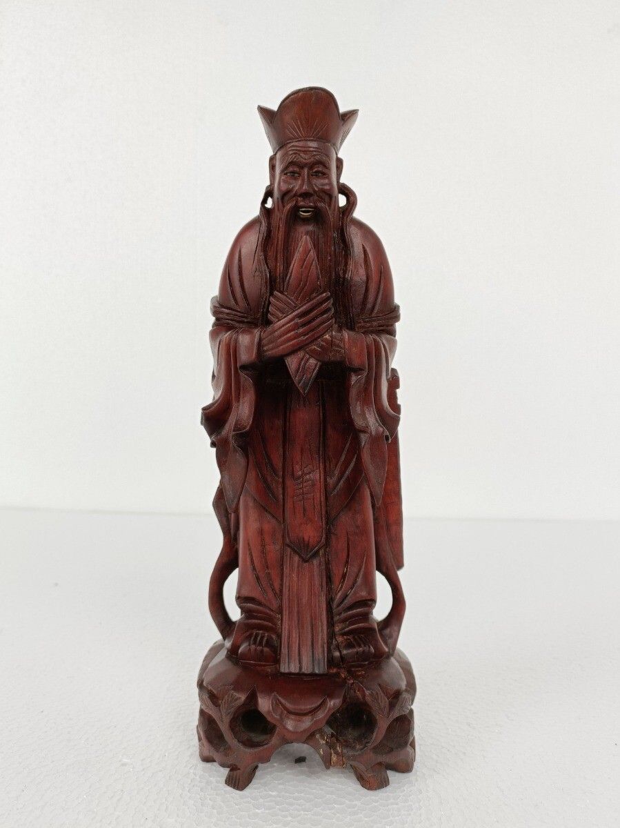 Chinese Rosewood Hand Carved Wooden Figurine Sculpture Wise Old Man photo furniture