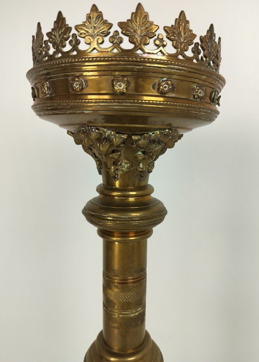 Gothic Antique Candle Holder Candle Stick Church Chapel Altar Monastery Brass  W photo for sale