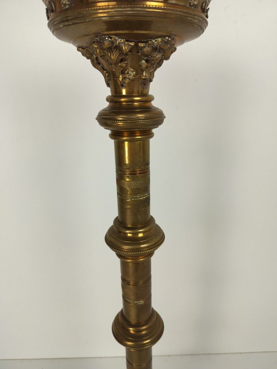 728.0 Gothic Antique Candle Holder Candle Stick Church Chapel Altar Monastery Brass  W photo
