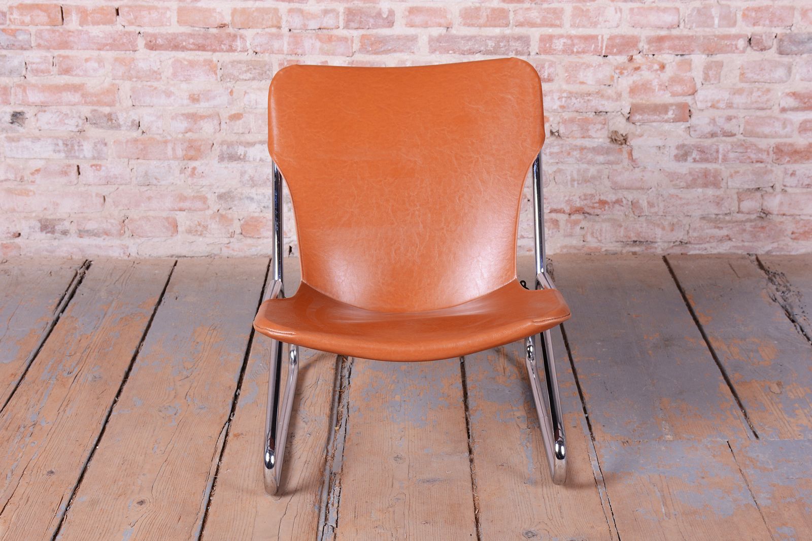 Restored Bauhaus Armchair, By Lusch And Co West, Chrome, Leather, Germany, 1970s photo for sale