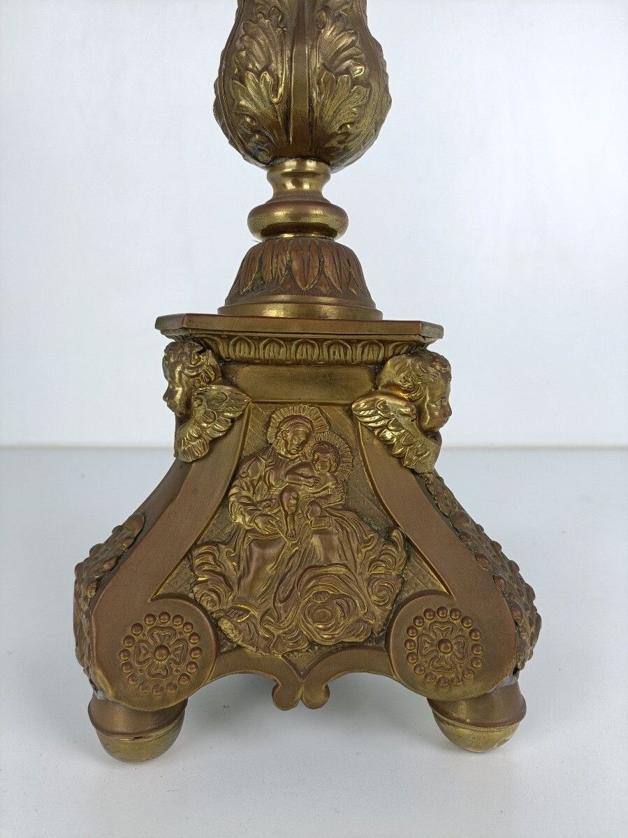 Antique Brass Church  Candle Holder Candle Stick Holder 17th C Angels Religous S photo for sale