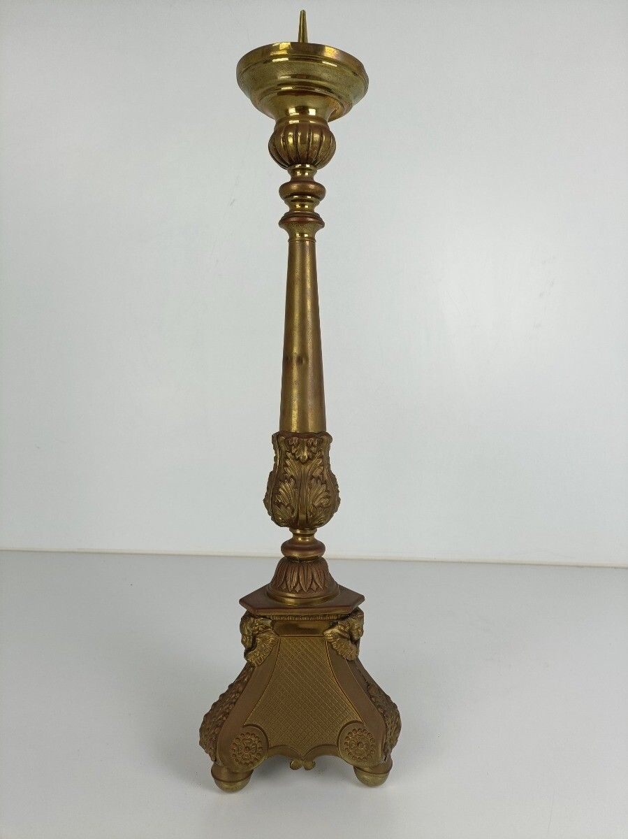 Antique Brass Church  Candle Holder Candle Stick Holder 17th C Angels Religous S photo vinterior