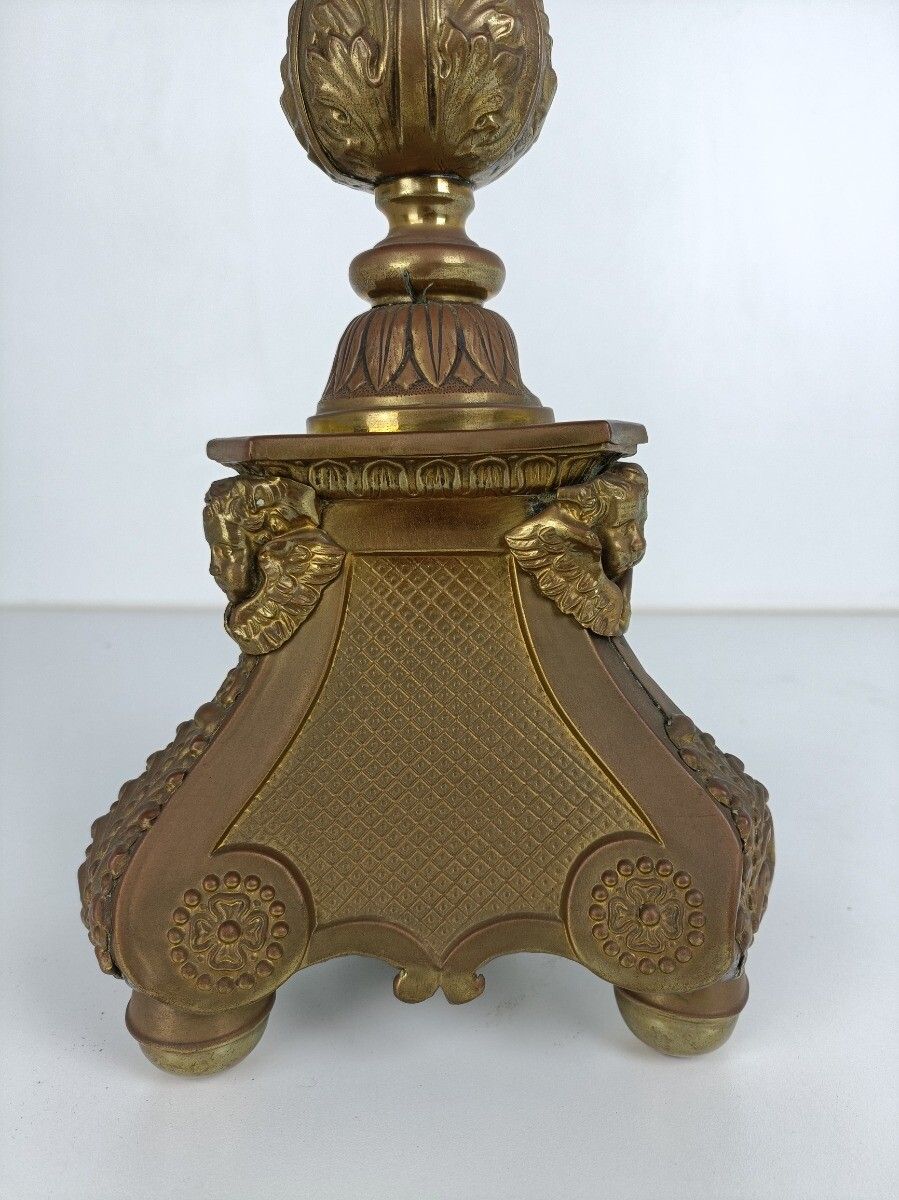 Antique Brass Church  Candle Holder Candle Stick Holder 17th C Angels Religous S photo buy