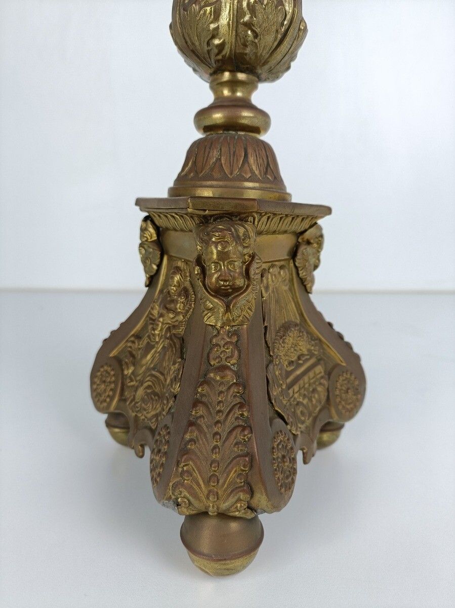Antique Brass Church  Candle Holder Candle Stick Holder 17th C Angels Religous S photo vintage