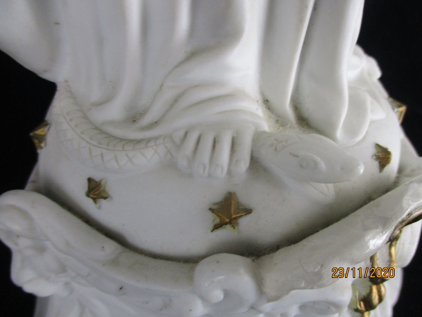Large French Antique 1900 Bisque Statue Virgin Mary Our Lady Madonna Flower Garl photo Art