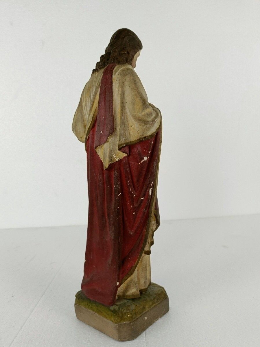 Statue Jesus Christ Savior Sacred Heart Holy Heart Plaster Antique Art Deco photo 97.0